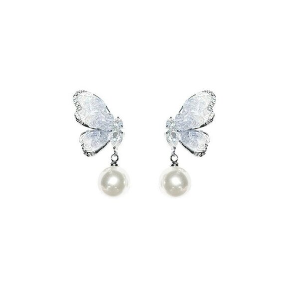 Butterfly pearl earrings for non-pierced ears, clip earrings - Picture 6 of 7